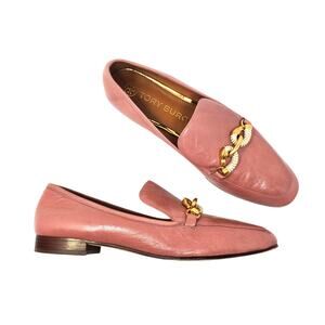 Tory Burch Jessa Loafers Slip On Square Toe Leather Rosy Pink Gold Size 8.5M
